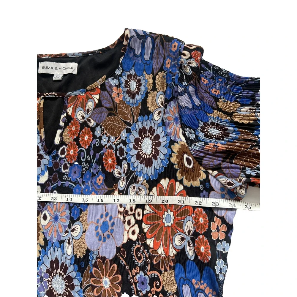 Emma & Michelle Midi Dress Womens 3X Floral Pleated Top Lined Bell Sleeves Retro - Picture 10 of 12